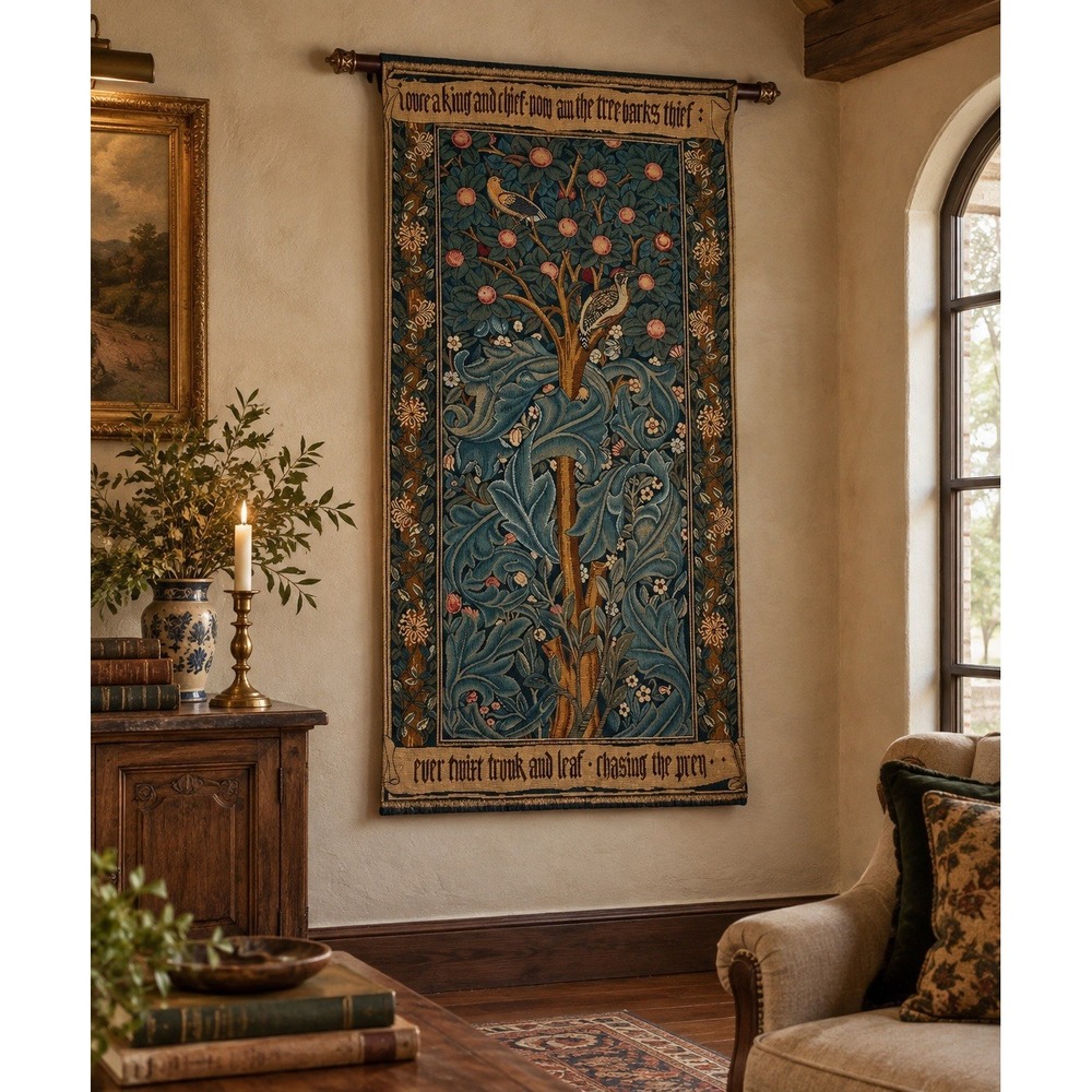 Vintage French Woodpecker Tapestry Wall Hanging Bedroom William Morris Tree